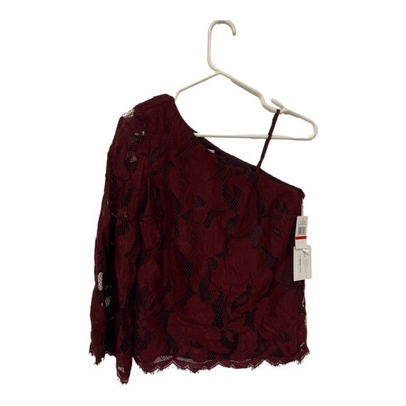 NWT 1.State | The Curator Women’s One Shoulder Lace Deep Claret Top XS - Picture 2 of 7